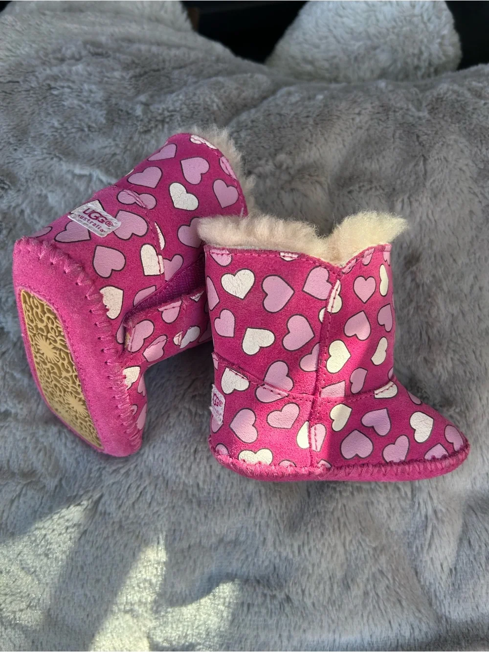 UGG Pink Heart Kids Booties with Plush Lining